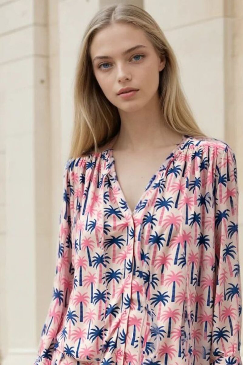 Soul Kathrine Sunny Pink Palm Blouse