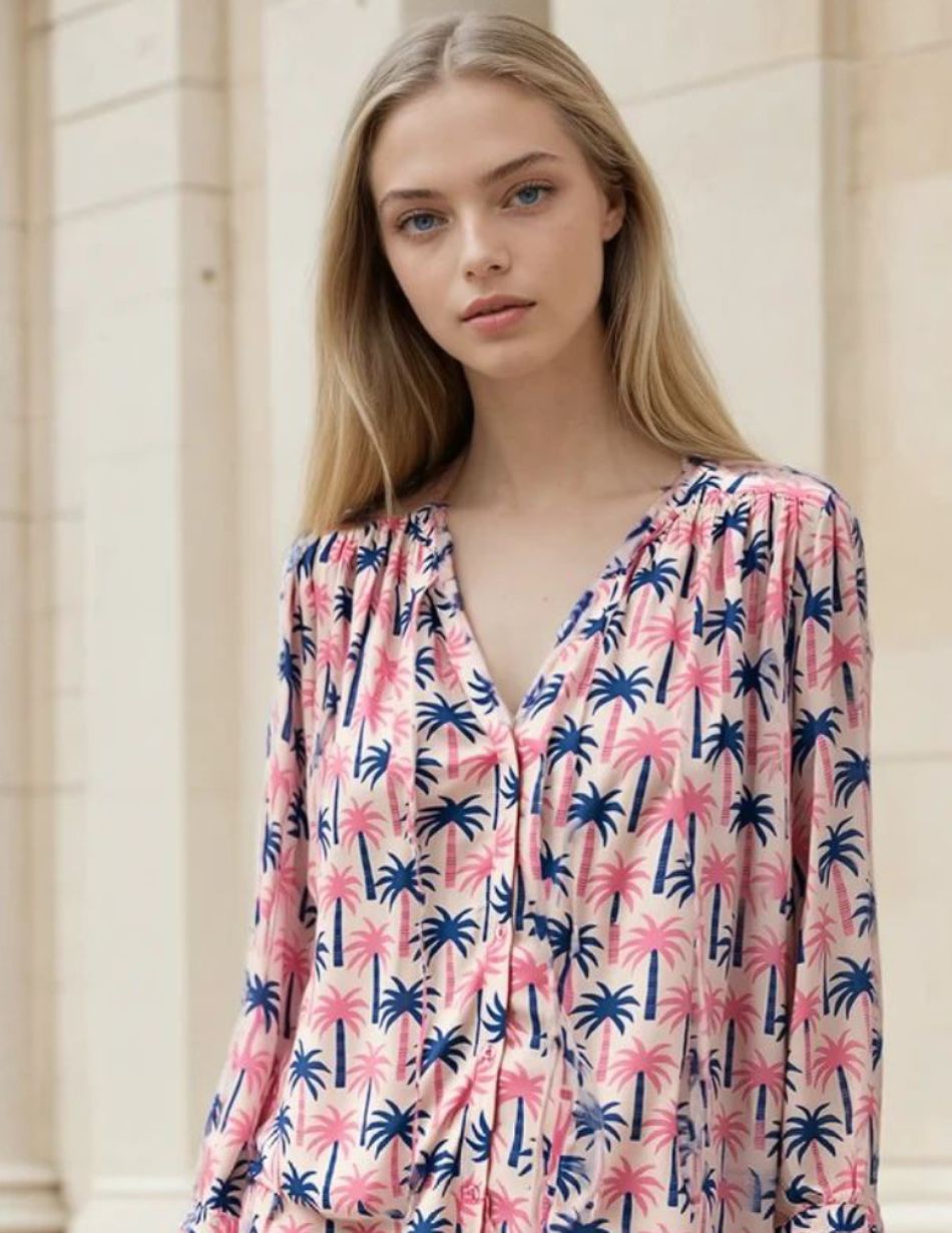 Soul Kathrine Sunny Pink Palm Blouse