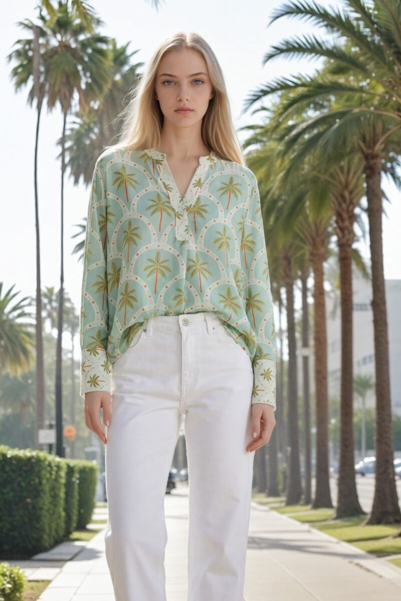 Soul Kathrine Bloom Green Palm Blouse