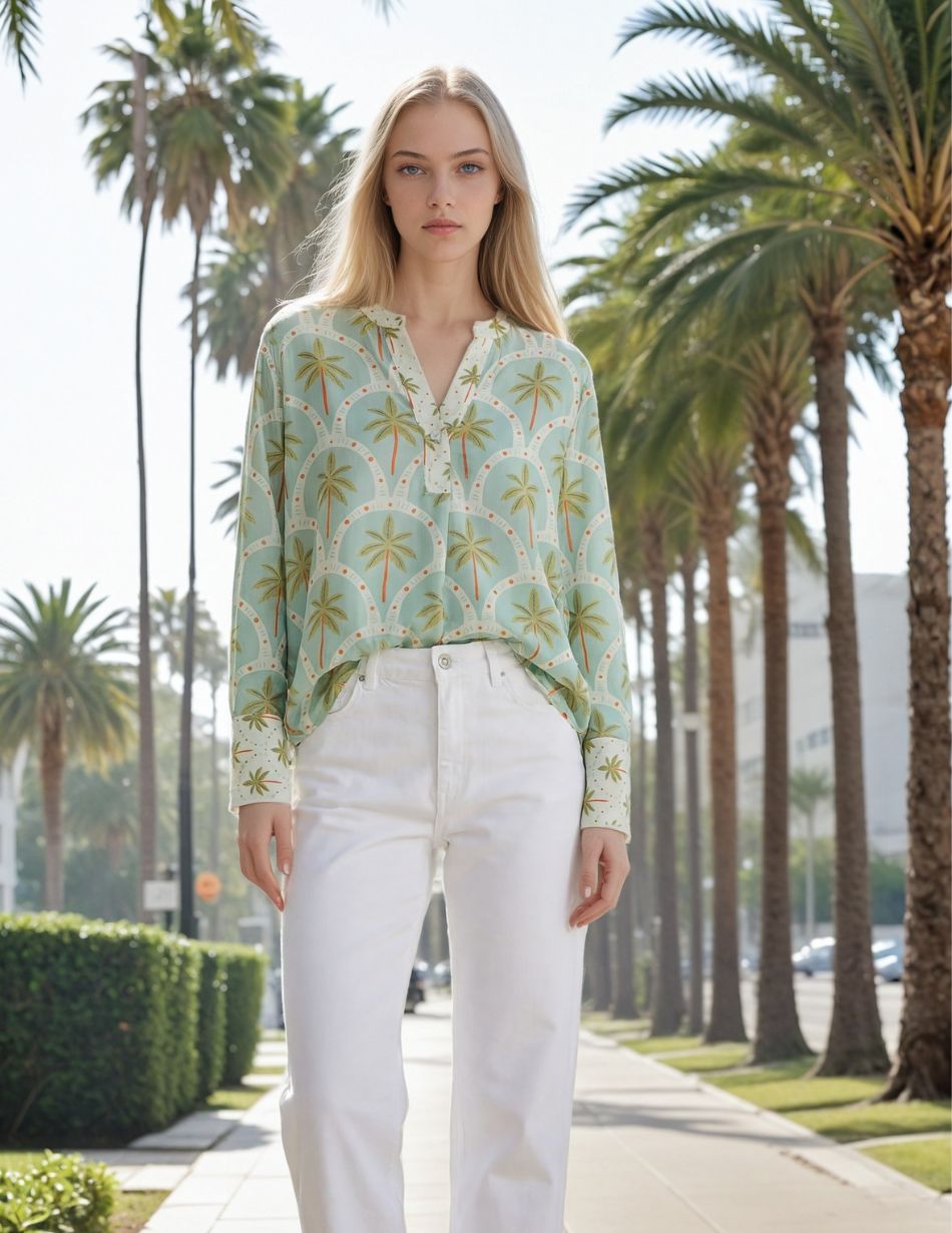 Soul Kathrine Bloom Green Palm Blouse