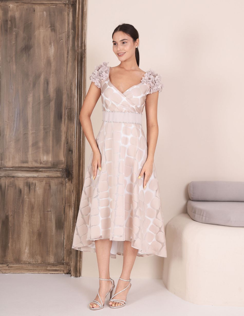 Lizabella 2389-04 Oyster Patterned Dress