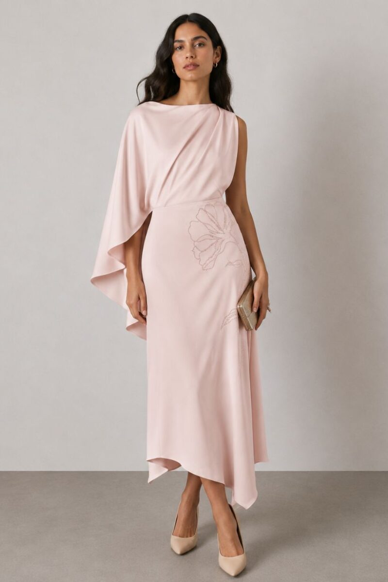 Maisonel ME3109 Blush Embellished Cape Dress