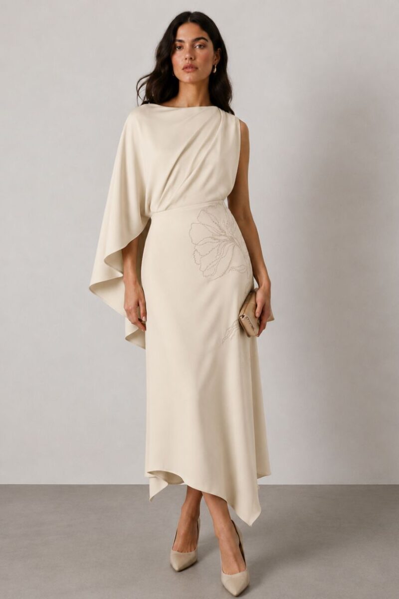 Maisonel ME3109 Pearl Embellished Cape Dress