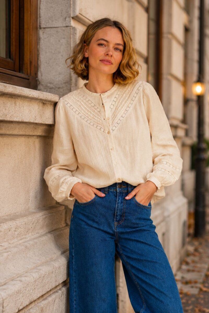 Aspiga Chevron Cream Cheesecloth Blouse