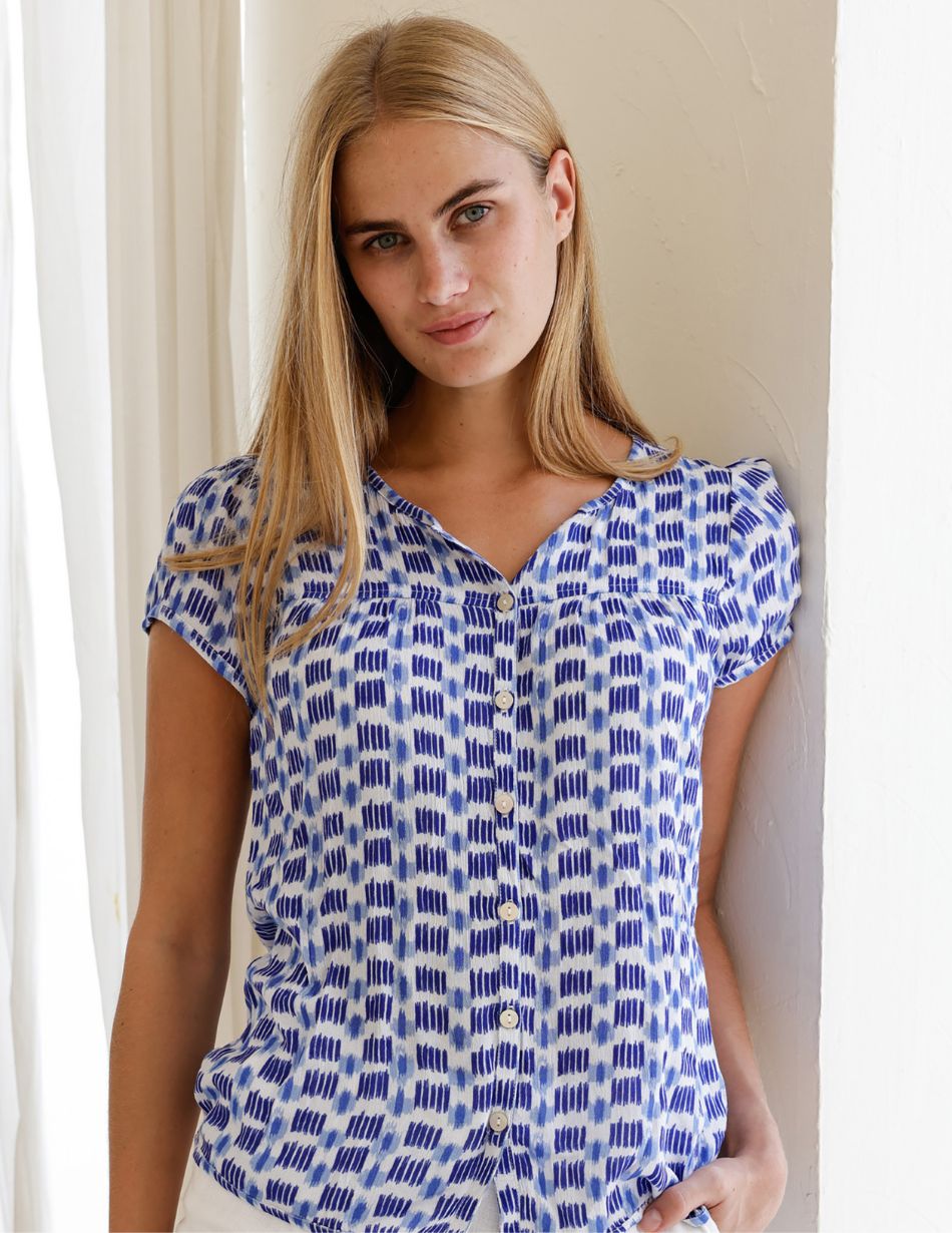 Aspiga Lisbon White & Blue Blouse Fr