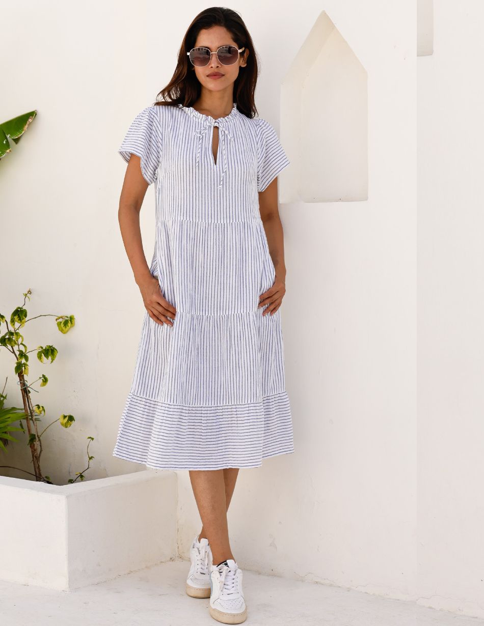 Aspiga Lois Stripe White & Blue Dress | Snooty Frox