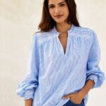 Aspiga Smocked Blue & White Stripe Blouse