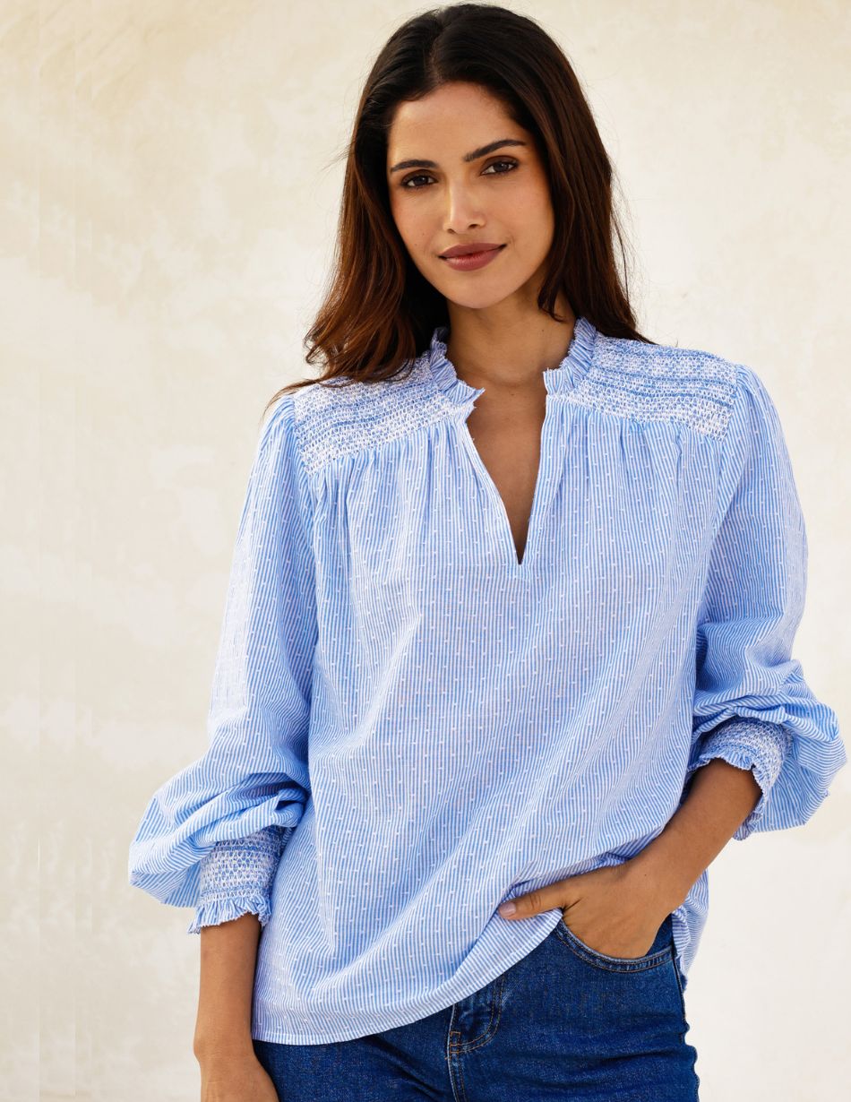 Aspiga Smocked Blue & White Stripe Blouse