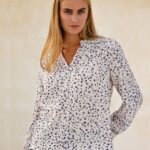 Aspiga Smocked White & Navy Blouse