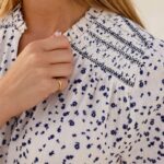 Aspiga Smocked White & Navy Blouse Detail