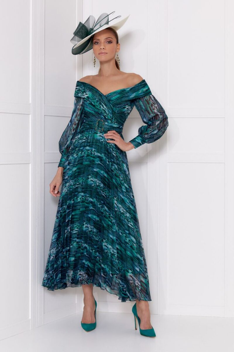 John Charles 29158 Chiffon Peacock Dress