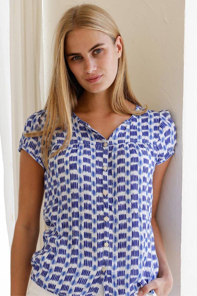 Aspiga Lisbon White & Blue Blouse Fr