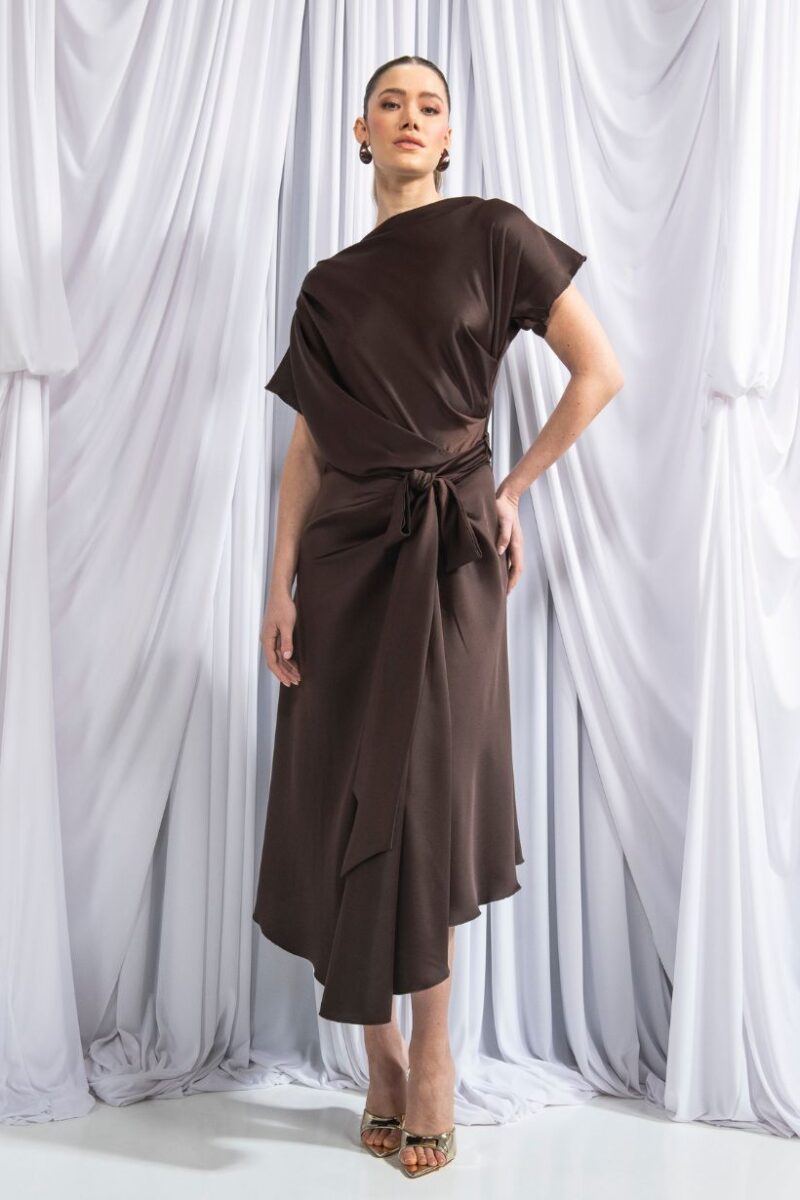 Kevan Jon Marcia Asym Cocoa Dress
