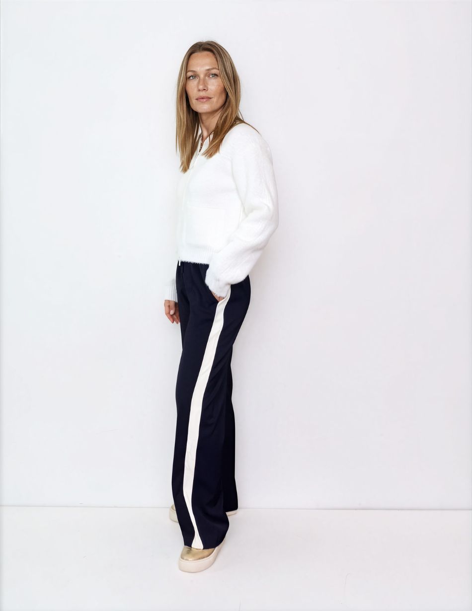 Pinns Navy & Ecru Wide Leg Trouser