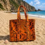 Velvet Orange Floral Print Tote Bag