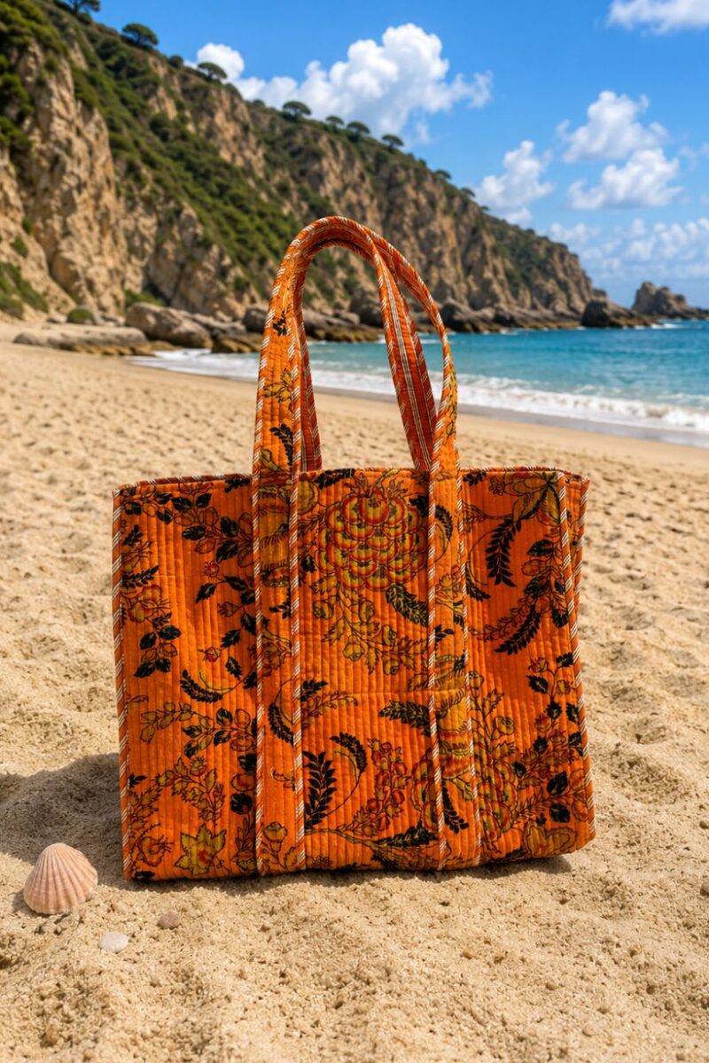 Velvet Orange Floral Print Tote Bag