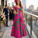 Veni Infantino Mikado Fuchsia & Green Print Dress