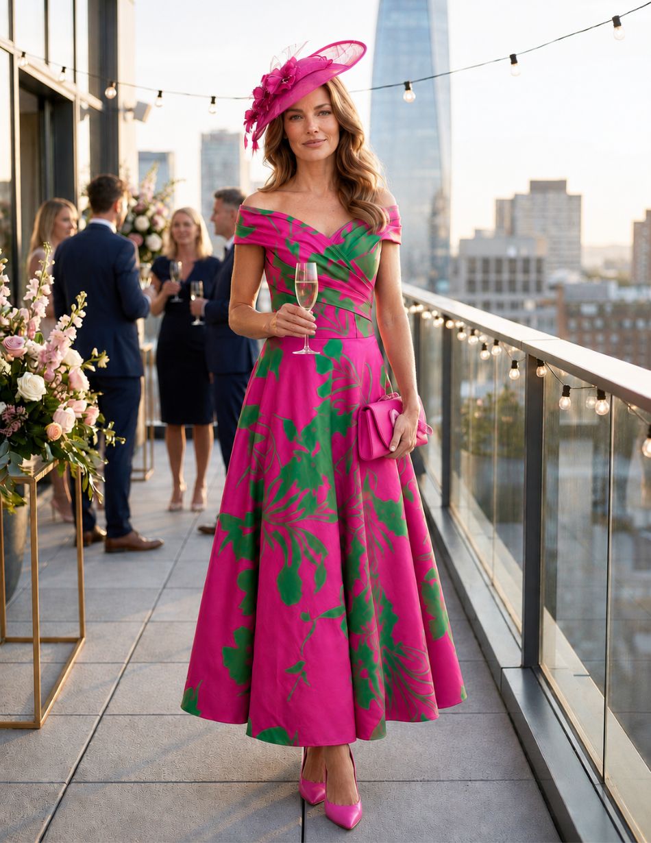 1 Veni Infantino Mikado Fuchsia & Green Print Dress