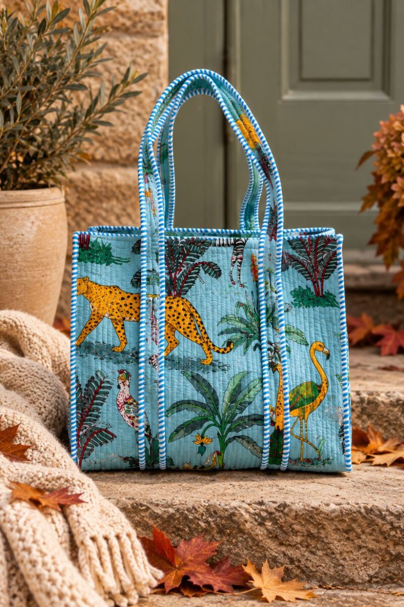Velvet Blue Tropical Print Tote Bag