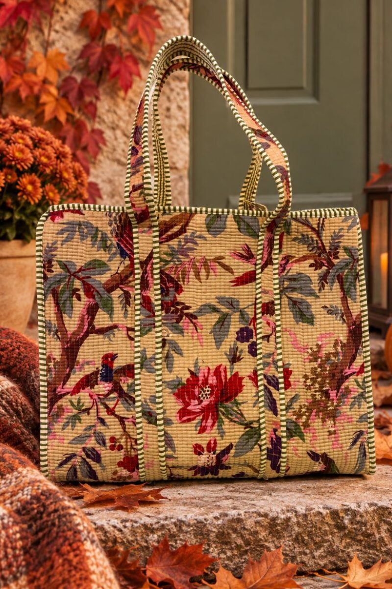 Velvet neutral Floral Print Tote Bag