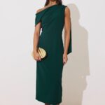 8th Sign Eleni Green One Shoulder Dress