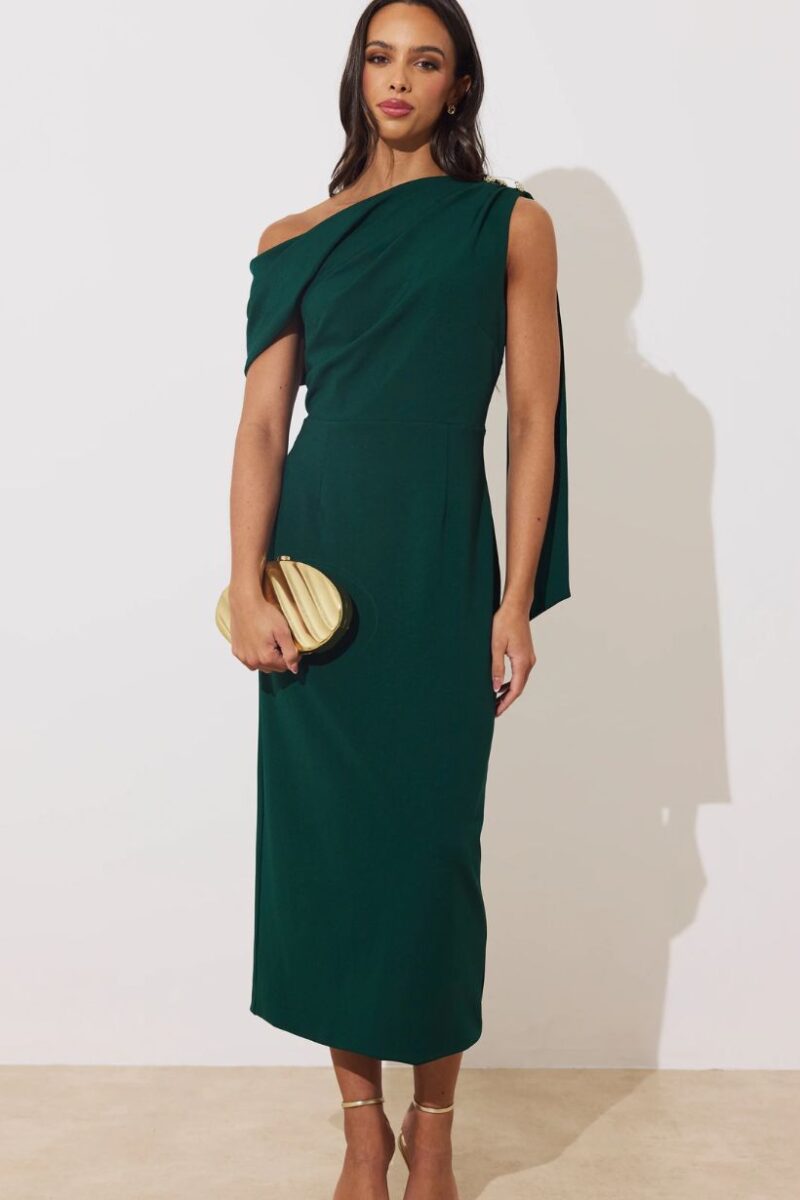 8th Sign Eleni Green One Shoulder Dress