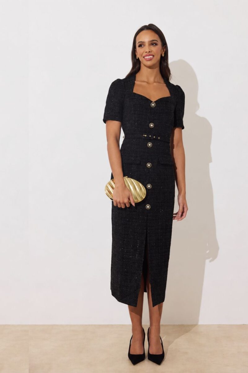 8th Sign Harriet Black Tweed Dress