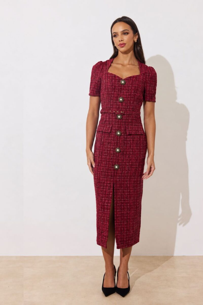 8th Sign Harriet Oxblood Tweed Dress