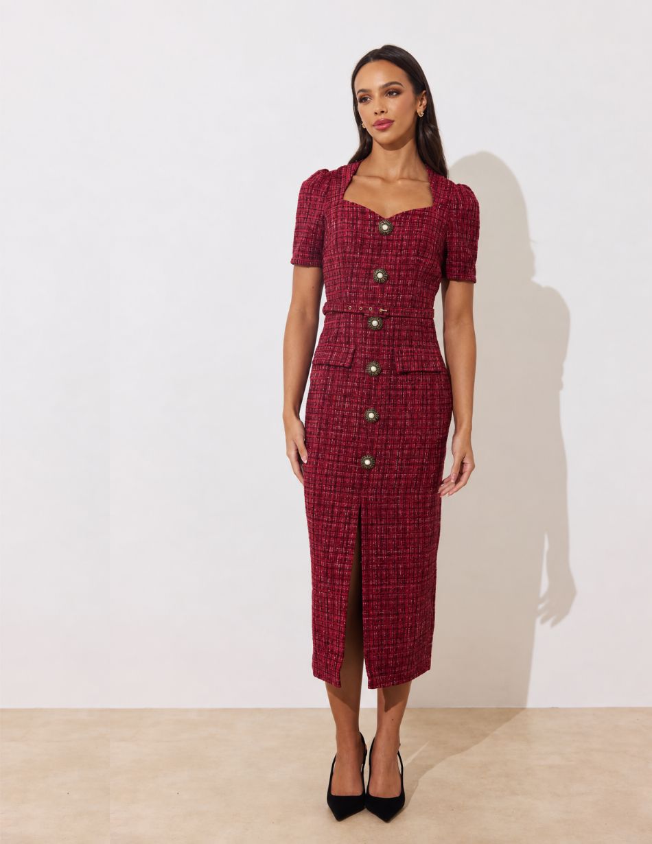 8th Sign Harriet Oxblood Tweed Dress
