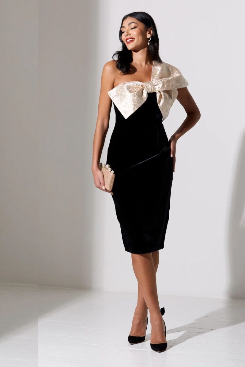 8th Sign Raphalite Black & Gold One Shoulder Dress