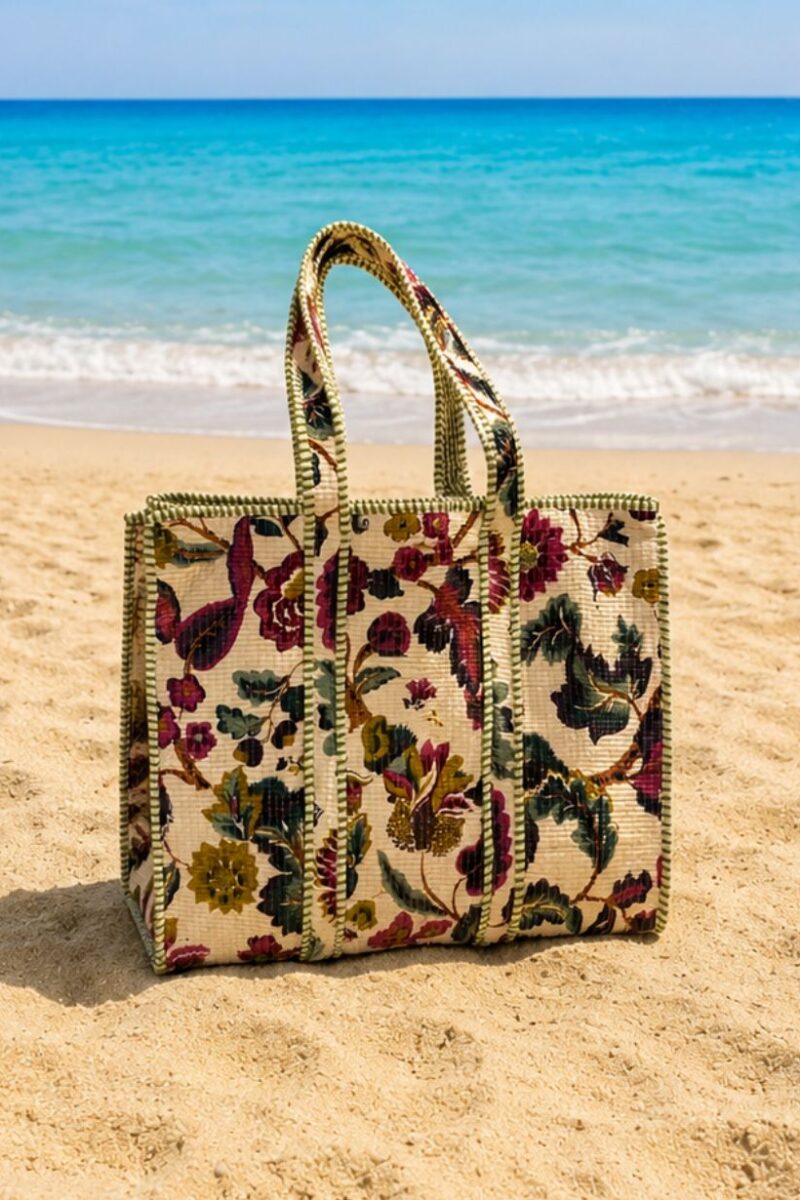 Purple Flower Print Tote Bag