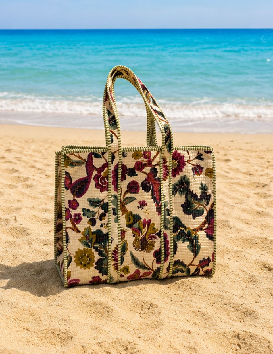 Purple Flower Print Tote Bag