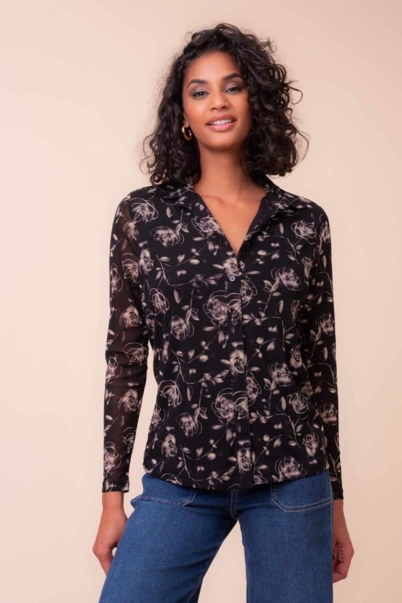 Alison Sheri Black Mesh Blouse A48073