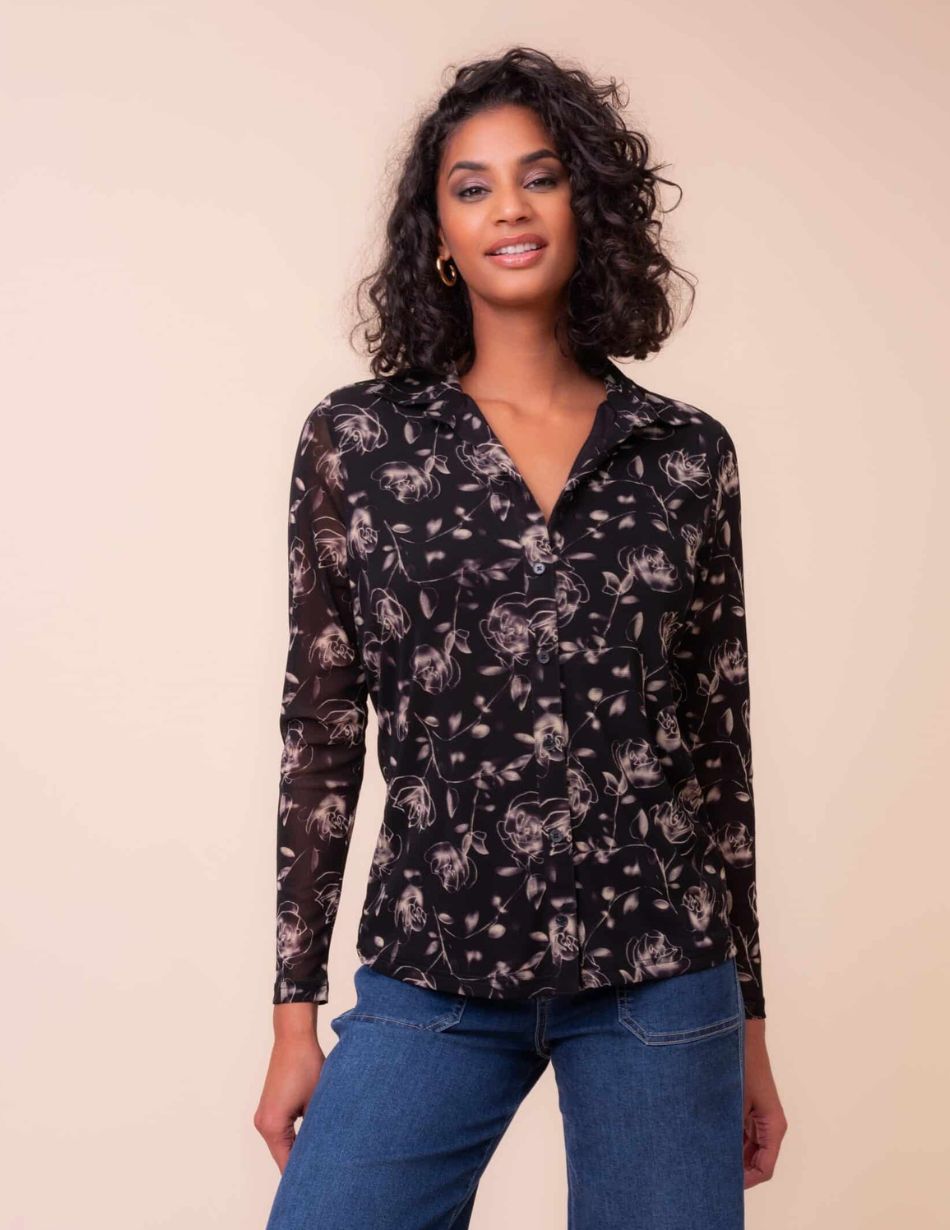 Alison Sheri Black Mesh Blouse A48073