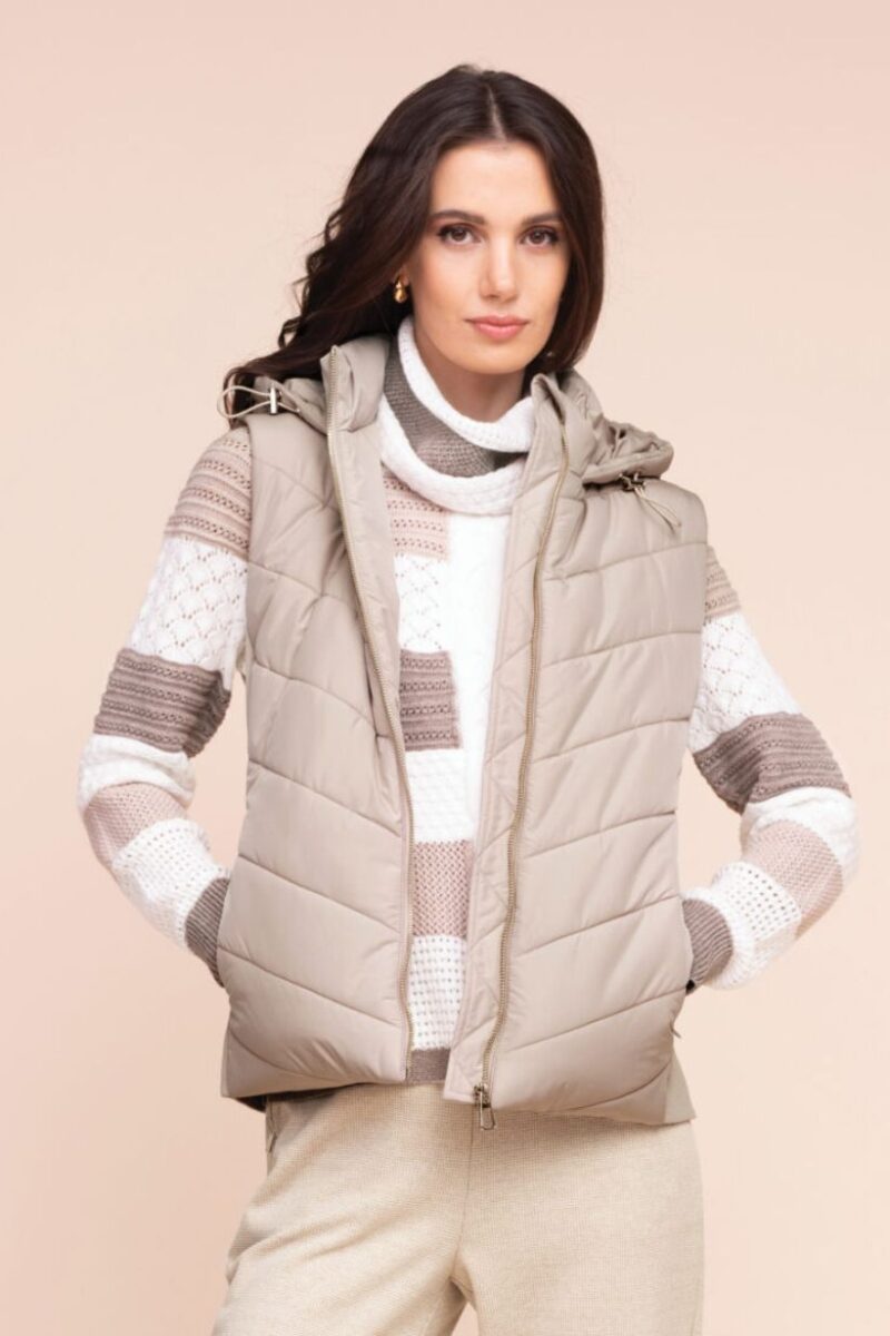 Alison Sheri Sand Padded Hooded Gilet A48032