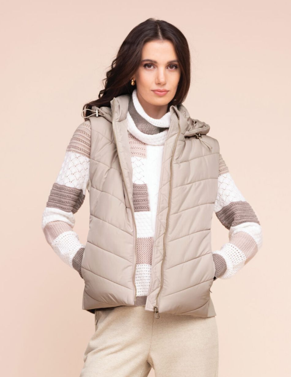 Alison Sheri Sand Padded Hooded Gilet A48032 Alison Sheri Sand Padded Hooded Gilet A48032