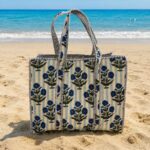 Blue Stripe & Flower Tote Bag