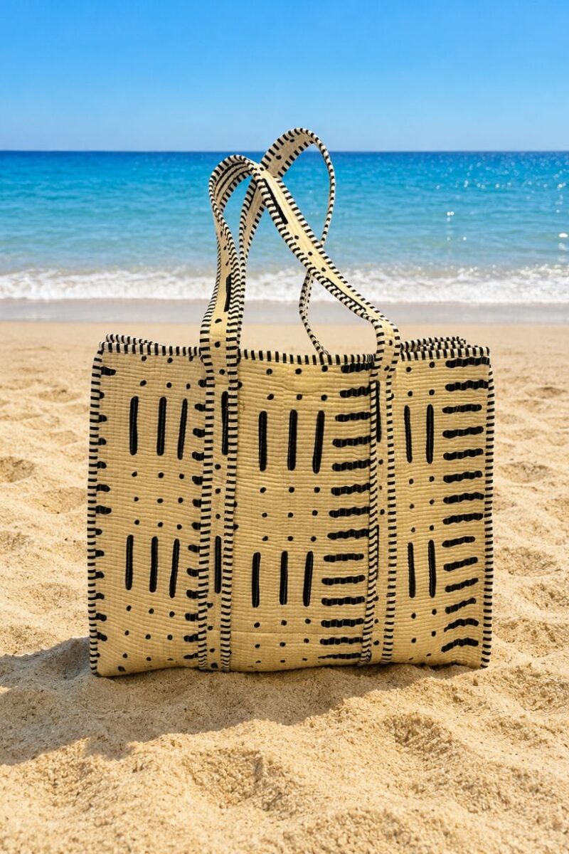Cream & Black Spots & Stripes Tote Bag