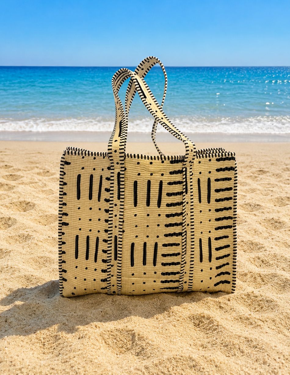 Cream & Black Spots & Stripes Tote Bag