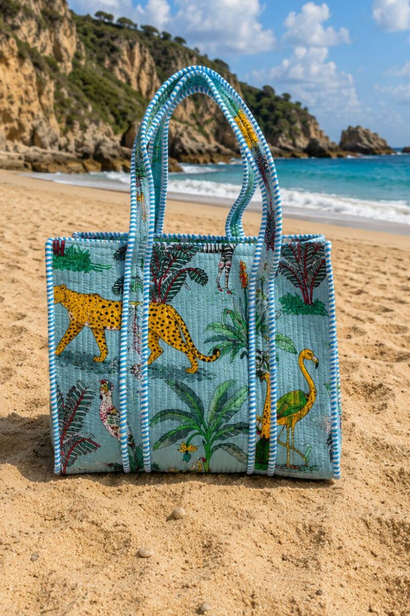 Velvet Blue Tropical Print Tote Bag