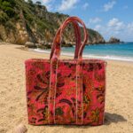 Velvet Pink Floral Print Tote Bag