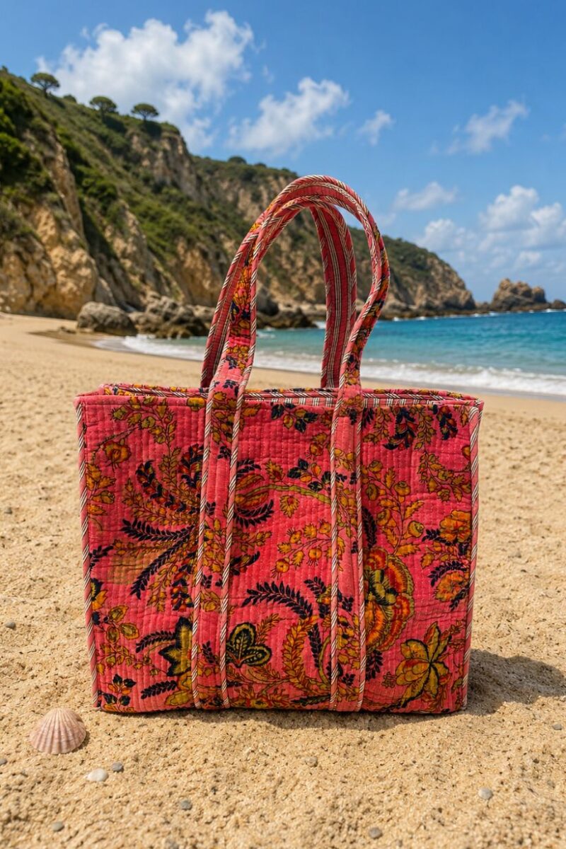 Velvet Pink Floral Print Tote Bag