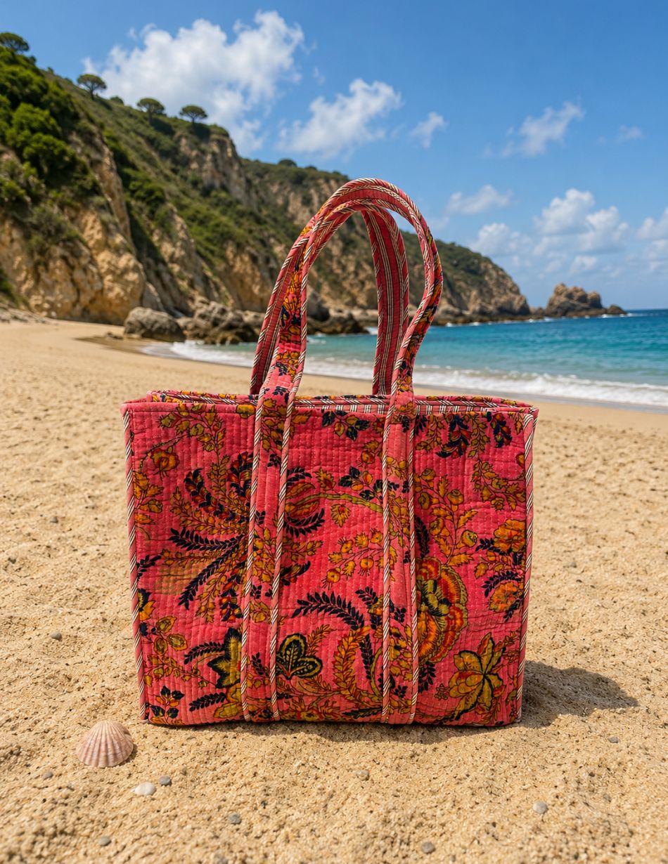 Velvet Pink Floral Print Tote Bag