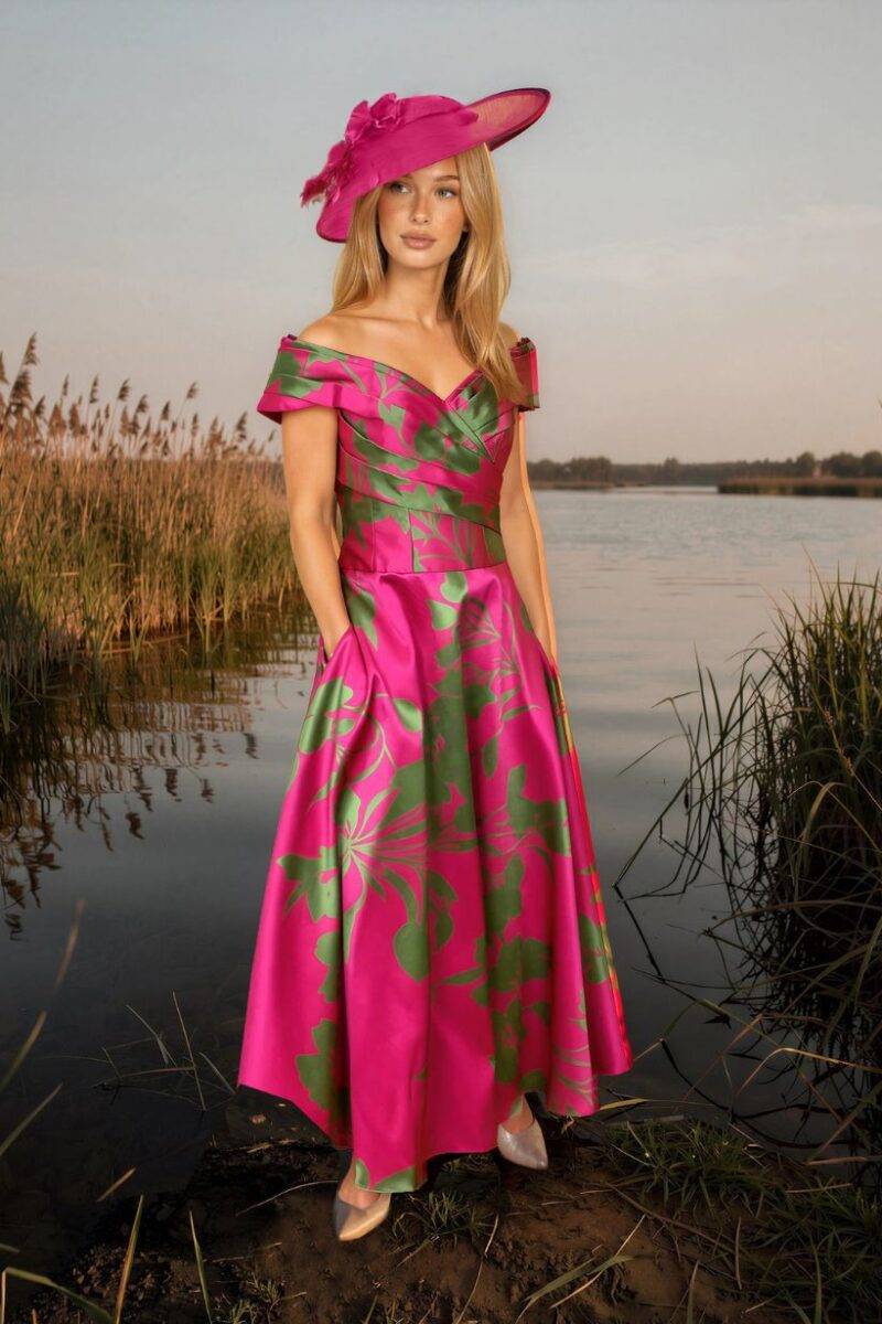 Veni Infantino Mikado Fuchsia & Green Print Dress