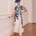 John Charles 66782B Navy & Ecru Floral Detail Dress