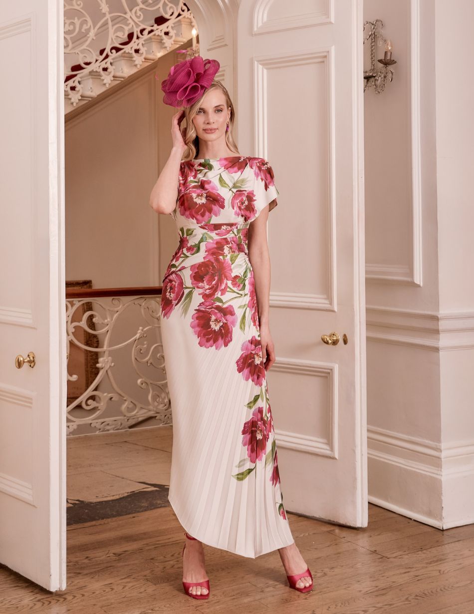 John Charles 66809B Ecru & Peony Floral Dress