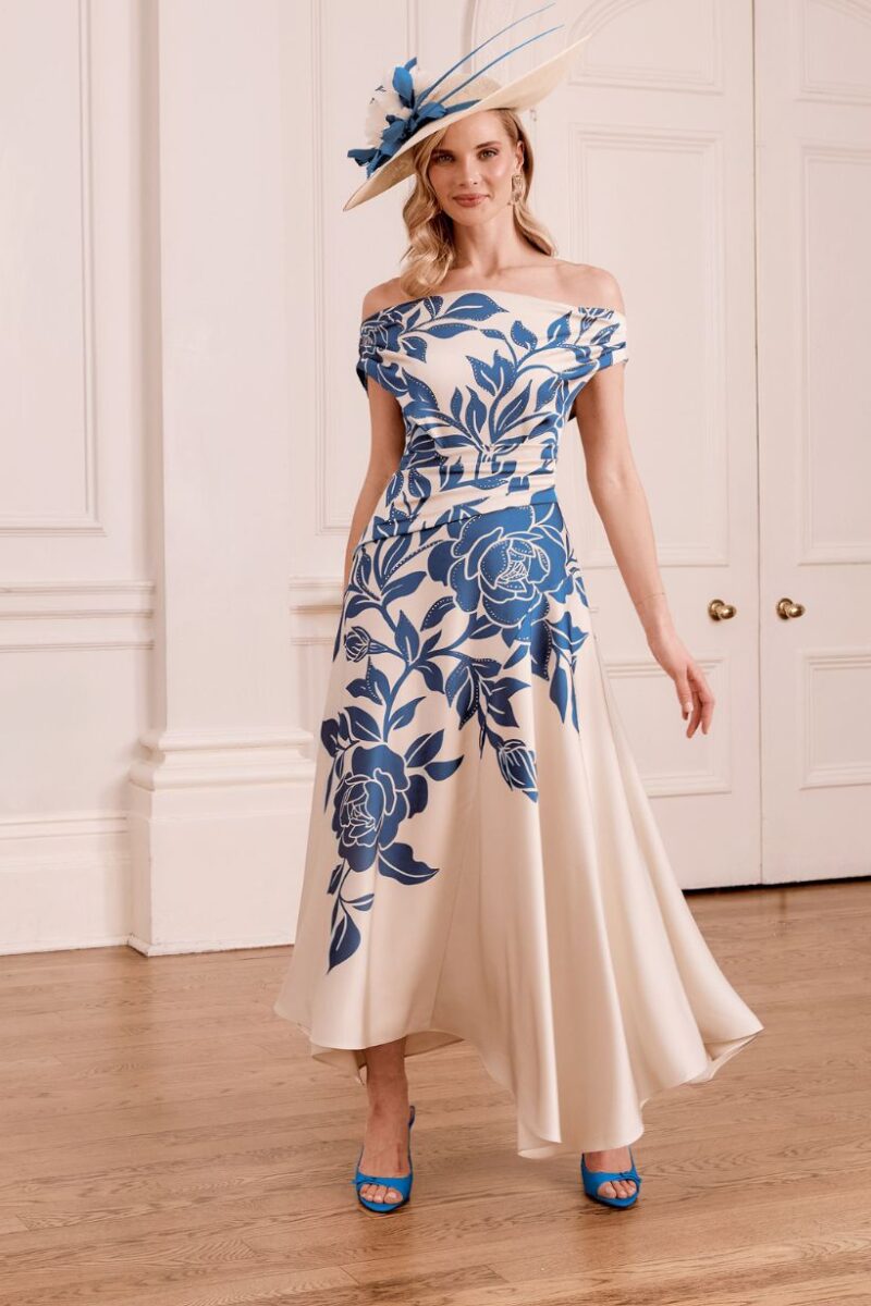John Charles 66780A Teal & Ecru Dress