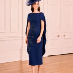 John Charles 66875 Navy Beaded Flower Dress