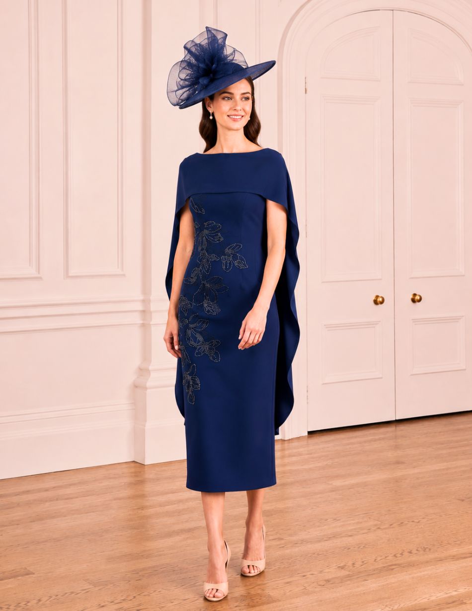 John Charles 66875 Navy Beaded Flower Dress John Charles 66875 Navy Beaded Flower Dress