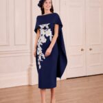 John Charles 66878 Navy Beaded Flower Dress